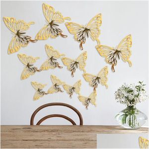 Wall Stickers Creative 3D Butterfly Textured Hollow Living Room Bedroom Decoration Simation Beauty Sticker Drop Delivery Home Garden Dh9Jv