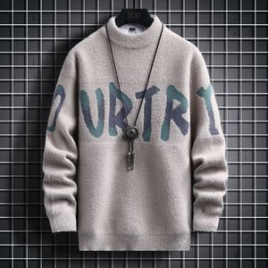 Suéteres Masculinos 4007 Preto Branco Cáqui Mohair Men Letters Slim Quente Streetwear Pulôver Mens Harajuku Knit Sweater Mock Neck 230713