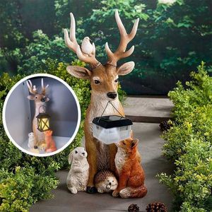 Garden Decorations Deer Rabbit Hedgehog Wolf Solar Garden Decorations Resin Animal Garden Sculptures Outdoor Miniature Creative Decorations L230714