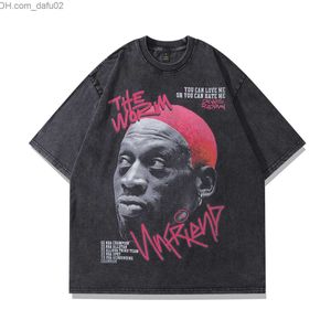 メンズTシャツヒップホップストリートウェアメン2023ビンテージTシャツデニスロッドマンポートレートプリントTシャツ綿男性特大の洗浄ティーハラジュクティーZ230714