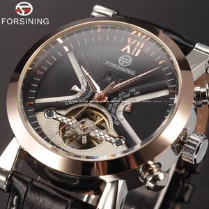 Forsining Tourbillion Classic watch Design Calendar Display Golden Bezel Couro Genuíno Automatic Watch Mens Watches Top Brand Lu209L