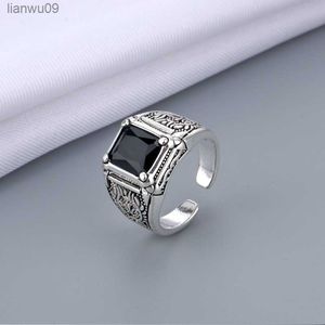 100 925 sterling Silver New Arrival Retro Black Crystal Men Ring المجوهرات الأصلية للرجل هدية عيد الميلاد لا تتلاشى أبدًا L230704