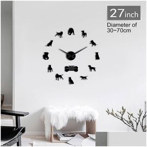 Relógios de parede Pit Bl Decorativo 3D DIY American Staffordshire Terrier Fashion Home Clock Com Mirror Numbers Stickers 201212 Drop Deli Dhbdb