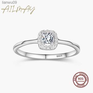 Ailmay 100 925 Sterling Silver Fashionc Luxo Square Clear Zircon Rings For Women Wedding Statement Fine Silver Jewelry L230704