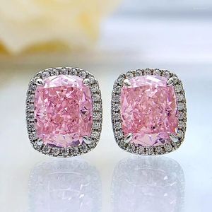 Stud Earrings Cushion Cut 3ct Pink Diamond Earring Real 925 Sterling Silver Promise Wedding For Women Bridal Jewelry Gift