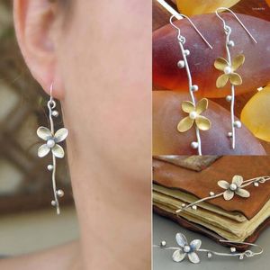Dangle Earrings Vintage Antique 925-silver-plated Pearl Flowers Branches Bohemian Jewelry Gifts For Women Girls