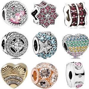 925 Silver Fit Pandora Charm Crystal Gearl Heart Bead Bead Bead Bead Bead Dangle мод