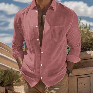 T-shirt da uomo Giacca da uomo a maniche lunghe in velluto a coste autunnale e invernale Solid Camicia da spiaggia sociale traspirante in stile europeo americano