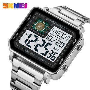 SKMEI 2 Time Back Light Digital Sport Watches Mens Countdown Timer Full Steel Wristwatch Waterproof Stopwatch Clock reloj hombre