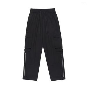 Men's Pants Solid Color Men Streetwear Cargo Loose Fit Multi-pocket Design Elastic Waist For Comfortable