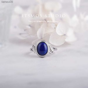 ITSMOS Natural Lapis Rings Silver Plated Copper Oval Stone Lapis Lazuli Band Rings Dainty Luxury Jewelry for Women Gift L230704