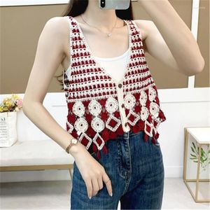 Women's Vests Women Summer Waistcoat Sleeveless Jacket Boho Ethnic Vintage Lace Tops Crochet Cardigan Short Vest Outwear