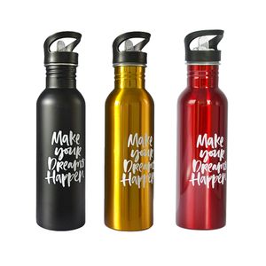 Water Bottles Single Wall Portable Sports Straw Stainless Steel Metal Outdoor Reusable Gym Bottle 230714