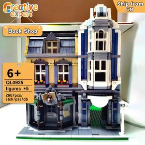 Aktionsspielfiguren QL0925 Creative Expert Moc City Street View Buchladen Laden Ziegel Modulares Haus Modell Bausteine Spielzeug Buchhandlung 2687 Stück 230713