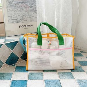 Shoulder Bags 2023 Summer New Vacation Contrast Color Mesh Large capacity Easy to Carry Mommy Bag Thin Storage Beach Diaper 230426