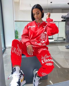 Kvinnliga spårningsdräkter Kvinnor outfit Letter Print Loose 2 Two Piece Set Streetwear Tracksuit Sweatshirt Joggers Pants Matching Ensemble Femme 2 Pieces Set High Quality Set