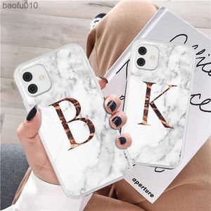 Initial Letter A to Z Marble Pattern Phone Case For iPhone 11 12 13 Pro Max Mini 7 8 Plus X XR XS Max Soft TPU Silicone Cover L230619