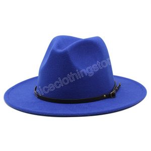 Män kvinnor bred grim ull filt fedora panama hatt med bältesspänne jazz trilby cap party formell topp hatt i stor storlek 56-58 cm