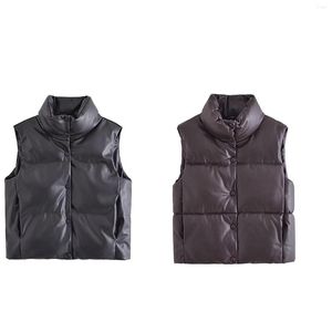 Women's Vests Women Fashion Solid Front Zipper Vest Waistcoat Vintage High Neck Sleeveless Female Chic Lady Winter Tank Tops