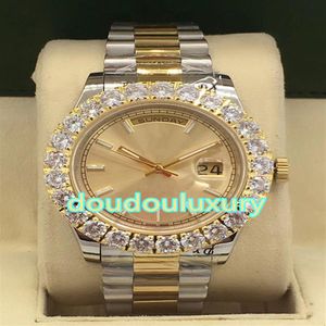 Bi-Gold нержавеющая сталь мужские часы Prong Set Set Diamond's Men's Watches Высококачественные полностью автоматические спортивные часы288D