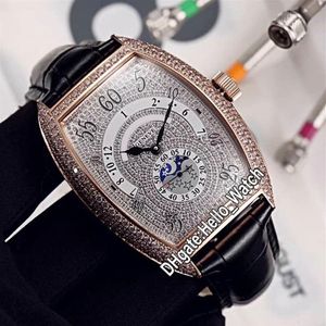 Neue Cintree Curvex Heure Sautante 8880 H IR L Automatik Herrenuhr Gypsophila Zifferblatt Roségold Diamantgehäuse Lederarmband Uhren He209K