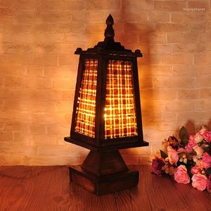 Table Lamps Novelty Bamboo Wooden Led E27 Bulb Vintage Decor Bar Bedside Night Light