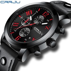 Crrju Mens Watches Top Brand Luxury Quartz Black Watch Men Casual Leather Military Waterproof Sport Wristwatch Relogio Masculino168r