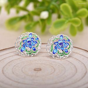 Stud Oorbellen Chinese Stijl Cloisonne Chrysant Bloem Mode Eenvoudige Holle Verjaardag Geschenken Etnische Sieraden