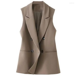 Kvinnors västar dubbelbröst kostym Vest Spring Autumn Waistcoat 2023 Koreansk ärmlös jacka Kvinnlig affärsdräkt