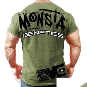 T-shirt da uomo Summer New Mens Gyms T Shirt Crossfit Fitness Bodybuilding Moda maschile Abbigliamento in cotone corto Marca Tee Tops Drop Del Dh7Eq