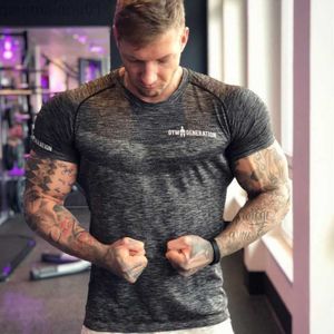 Men's T-Shirts Summer GYM Sport Men T shirt Running Fitness Dry High Elasticity Breathable Bodybuilding Tight Mens Tshirt Tee Tops L230713