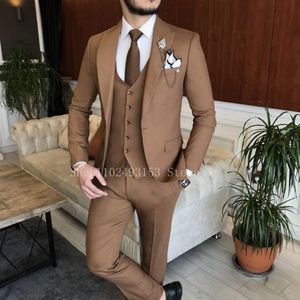 Hendek Yeni Varış Erkek Takım Slim Fit 3 Parça Tepe Kavur Zarif Klasik Erkekler Düğün Takım Takım Damat (Blazer+Yelek+Pantolon) Kostüm Homme