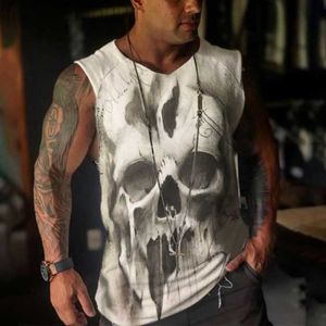 Herrtankstoppar svart skalle t shirt män punk skelett t-shirt rock pistol tank toppar väst 3d tryck tshirt vintage gotiska herrkläder sommar toppar l230713