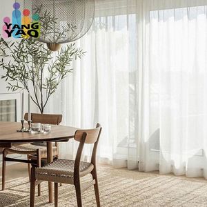 Cortinas de linho semitransparentes Bolso de haste Painéis de janela branco puro tecido de linho natural leve feito à mão TJ8098