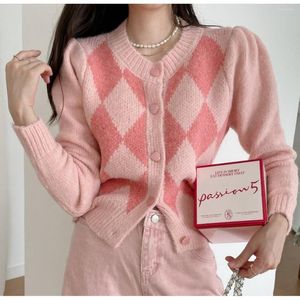 Coletes Femininos Menina Kawaii Argyle Cardigan Suéter Top Feminino Vintage Doce Solto Malha Moda Coreana Harajuku Streetwear G142