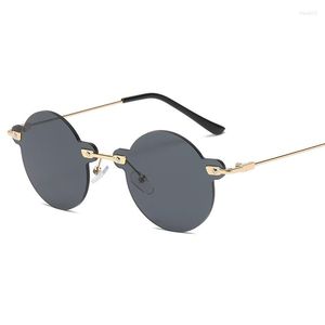 Sunglasses Round Rimless Women 2023 Butterfly Gradient Colored Lenses Metal Legs Eyeglasses Punk Decorative Glasses Pink Shade