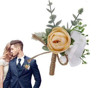 Декоративные цветы Boutonniere для мужчин свадьбы | Цветок брошь с булавками для жениха роза церемония Формальная вечеринка