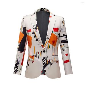Erkek Suit 2023 Moda Günlük Takım elbise ceket kırmızı turuncu siyah geometri desen baskılı blazer