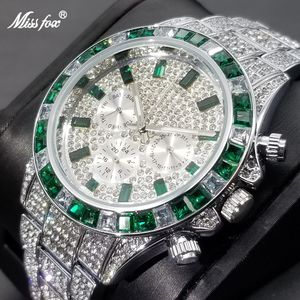 Другие часы Miss Green Full Daimond Men Men Luxury Calendar Calendar Кварцевые наручные часы хип -хоп светящиеся водонепроницаемые часы подарок мужчина 230714