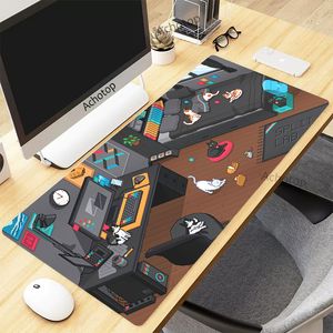 Großes Gaming-Mauspad, Pixel-Katzenzimmer, Schreibtischunterlage für PC, Gamer, Gummi, Kawaii-Mauspad XXL, 900 x 400 mm, Computer-Mausematte, niedlicher Teppich