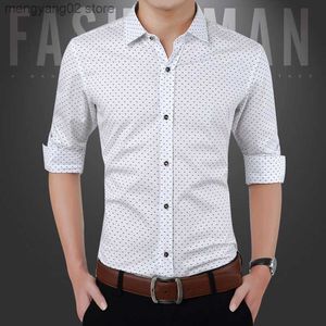 Camicie casual da uomo 2023 New Autumn Fashion Brand Uomo Abbigliamento Slim Fit Uomo Camicia a maniche lunghe da uomo Camicia da uomo casual a pois Social Plus Size M-5XL T230714