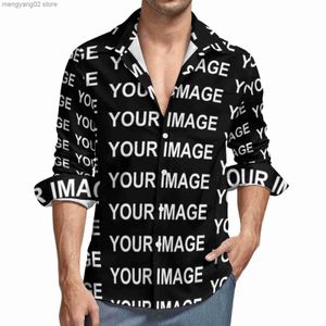 Мужские повседневные рубашки ваше изображение настраиваемое рубашка мужская индивидуальная дизайн повседневные рубашки Осень Стильные графические блузки с длинным рукавом ретро негабаритные топы T230714