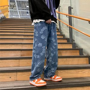 Men's Jeans F GIRLS Print Straight Leg Baggy Harajuku Denim Trousers Hip Hop Long Pants Wide Hombre