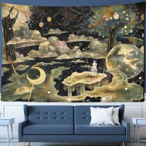 Tapestries Dome Cameras Cartoon Illustration Tapestry Wall Hanging Psychedelic Astrology Divination Children's Room Dream R230714