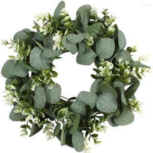 Decorative Flowers Artificial Green Leaf Eucalyptus Wreath Outdoor Ornaments For Front Door Wall Window Farmhouse Decor