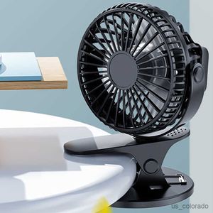 Elektriska fans Ny heta försäljning USB -laddningsbart klipp Desktop/Table Fan Mini Portable Clamp Fan 360Gree Rotating Ventilator med luftkylare fläkt R230714