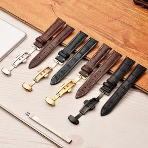 시계 밴드 브랜드 진짜 송아지 가죽 스트랩 팔찌 watchband 스테인리스 스틸 버터 플라이 배치 버클 클래스 20m 22mm 24mm