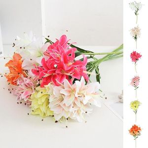 Decorative Flowers Artificial Lily Bouquet Aesthetic Soft Rubber 10 Head Simulation Small Lilies Wedding Decor Garden Art Gifts