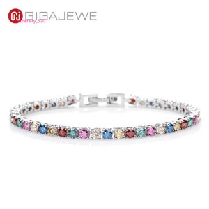 Pendant Necklaces GIGAJEWE 3mm rainbow Color Round Cut White Gold Plated 925 Silver Moissanite Tennis Bracelet