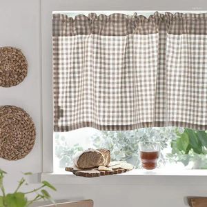 Vorhang Pastoral Plaid Leinen Baumwolle halb kurze Röhre Vorhänge drapieren Volant für Fenster Home Dekoration